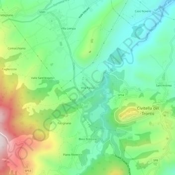 Mappa topografica Villa Passo, altitudine, rilievo