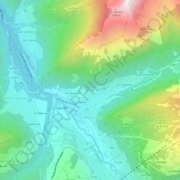 Mappa topografica Le Crêt, altitudine, rilievo