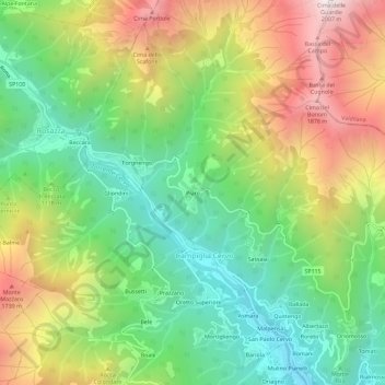Mappa topografica Piaro, altitudine, rilievo