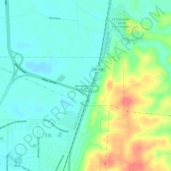 Mappa topografica Yazoo Junction, altitudine, rilievo