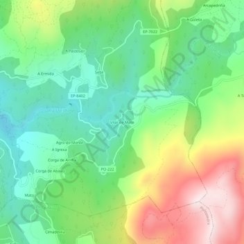 Mappa topografica Vilar de Mato, altitudine, rilievo