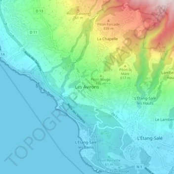 Mappa topografica Les Avirons, altitudine, rilievo