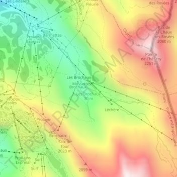 Mappa topografica Les Brochaux, altitudine, rilievo