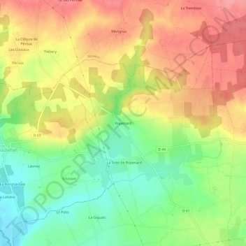 Mappa topografica Ropenard, altitudine, rilievo