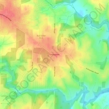 Mappa topografica Kelleytown, altitudine, rilievo