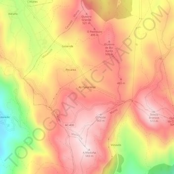 Mappa topografica As Paxareiras, altitudine, rilievo