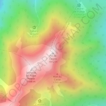 Mappa topografica Pic de Cagire, altitudine, rilievo