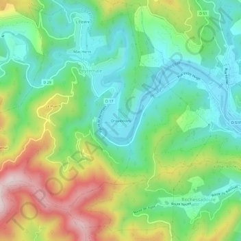Mappa topografica Drouillèdes, altitudine, rilievo