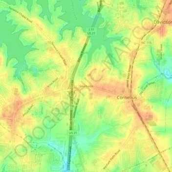 Mappa topografica Smithville, altitudine, rilievo