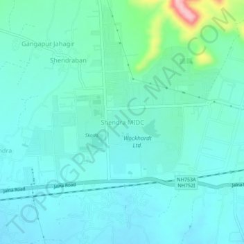 Mappa topografica Shendra MIDC, altitudine, rilievo