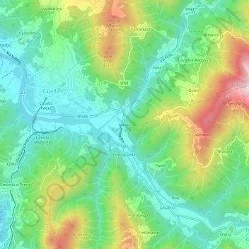 Mappa topografica Avosso, altitudine, rilievo
