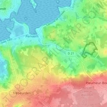 Mappa topografica Saint-Uzec, altitudine, rilievo