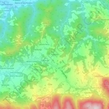 Mappa topografica Paravello, altitudine, rilievo