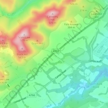 Mappa topografica Silverburn, altitudine, rilievo