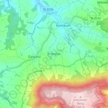 Mappa topografica Ermreus, altitudine, rilievo