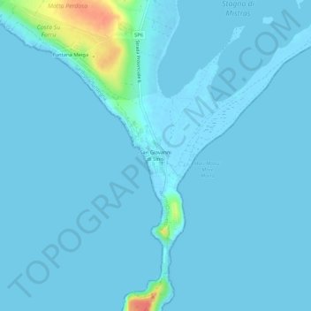 Mappa topografica San Giovanni di Sinis, altitudine, rilievo