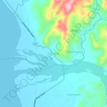 Mappa topografica Sta. Ana, altitudine, rilievo