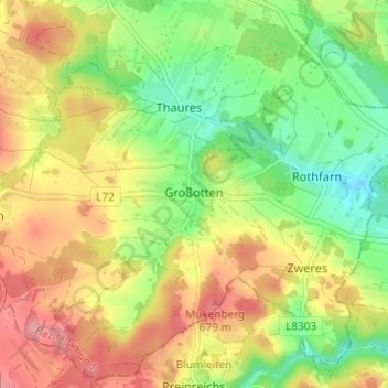 Mappa topografica Großotten, altitudine, rilievo