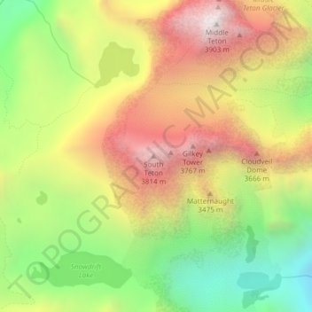 Mappa topografica South Teton, altitudine, rilievo