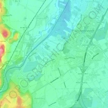 Mappa topografica Wals, altitudine, rilievo