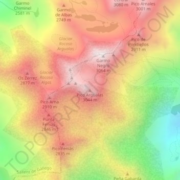 Mappa topografica Pico Argualas, altitudine, rilievo