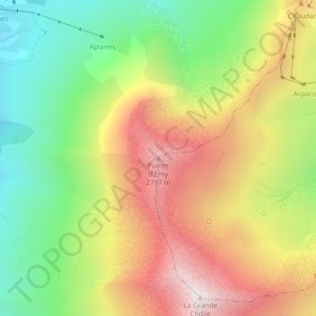 Mappa topografica Pointe d'Émy, altitudine, rilievo