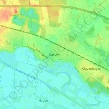 Mappa topografica Etelsen, altitudine, rilievo