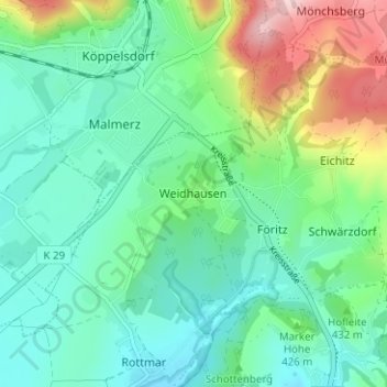 Mappa topografica Weidhausen, altitudine, rilievo