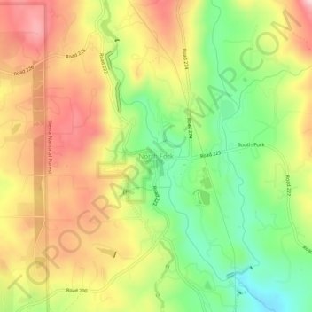 Mappa topografica North Fork, altitudine, rilievo