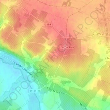 Mappa topografica Château De Fesles, altitudine, rilievo
