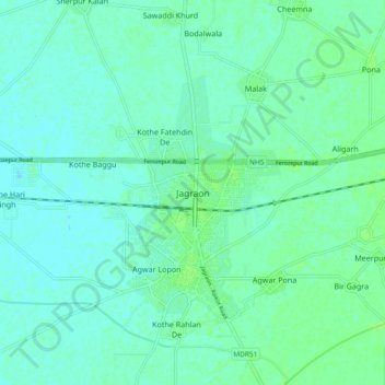 Mappa topografica Jagraon, altitudine, rilievo