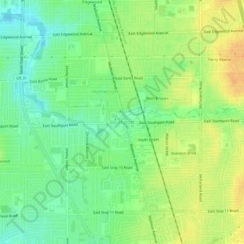 Mappa topografica Southport, altitudine, rilievo