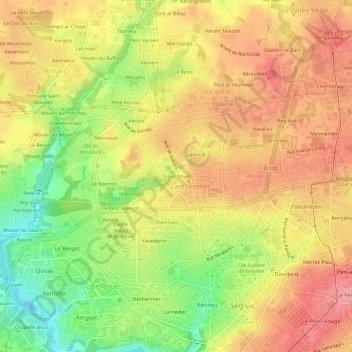 Mappa topografica Traon-Stivel, altitudine, rilievo