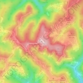 Mappa topografica Jablance, altitudine, rilievo