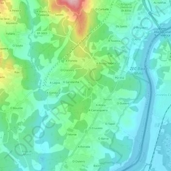 Mappa topografica Sobrada, altitudine, rilievo