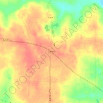 Mappa topografica Concord, altitudine, rilievo
