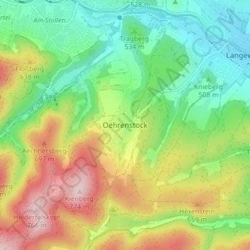 Mappa topografica Oehrenstock, altitudine, rilievo