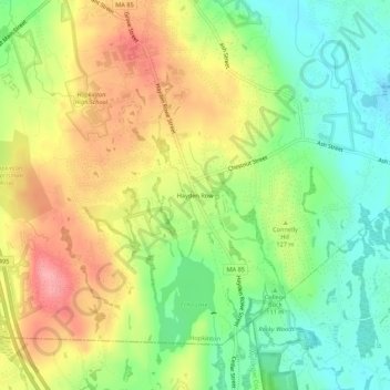 Mappa topografica Hayden Row, altitudine, rilievo