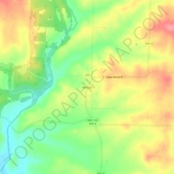 Mappa topografica Moody, altitudine, rilievo