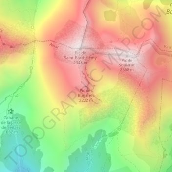 Mappa topografica Pic des Bugarels, altitudine, rilievo