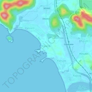 Mappa topografica Kolamb, altitudine, rilievo