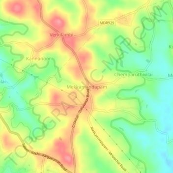 Mappa topografica Mekkamandapam, altitudine, rilievo