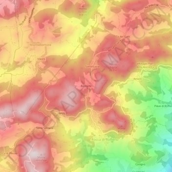 Mappa topografica Boricelle, altitudine, rilievo