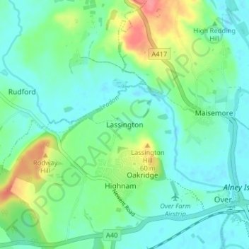 Mappa topografica Lassington, altitudine, rilievo