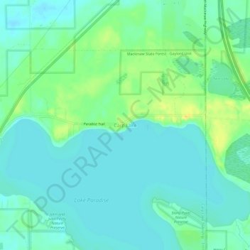 Mappa topografica Carp Lake, altitudine, rilievo