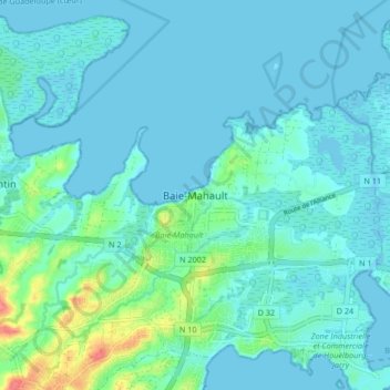 Mappa topografica Baie-Mahault, altitudine, rilievo