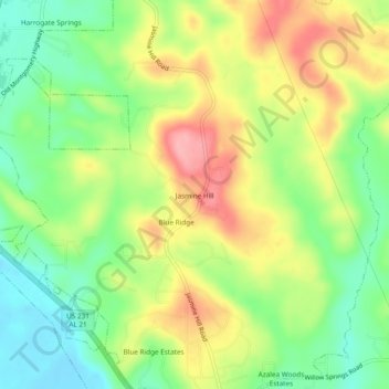 Mappa topografica Jasmine Hill, altitudine, rilievo