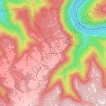 Mappa topografica Grandview, altitudine, rilievo