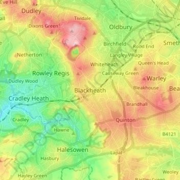 Mappa topografica Blackheath, altitudine, rilievo