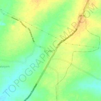 Mappa topografica Siruganur, altitudine, rilievo